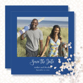 Blauw Wit Minimale Foto QR Code Save the Date Kaart