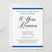 Blauw Wit Minimalist 10 Jaar Klasse Reünie Kaart (Voorkant)