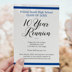 Blauw Wit Minimalist 10 Jaar Klasse Reünie Kaart
