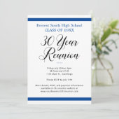 Blauw-wit minimalistisch 30 jaar klasse reünie kaart (Staand voorkant)