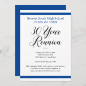 Blauw-wit minimalistisch 30 jaar klasse reünie kaart (Voorkant / Achterkant)