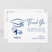 Blauw Wit Minimalistisch Modern Afstuderen Dank u Briefkaart (Voorkant / Achterkant)