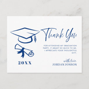 Blauw Wit Minimalistisch Modern Afstuderen Dank u Briefkaart