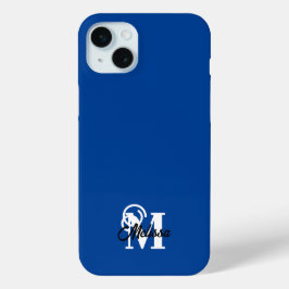 Blauw-wit minimalistische monografie iPhone 15 mini hoesje