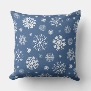 Blauw-wit minimalistische sneeuwvlokken achtergron kussen