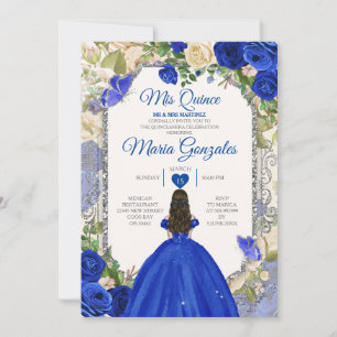 Blauw & Wit Mis Quince 15 Anos Zilveren Kroon Kaart