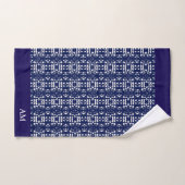 Blauw & Wit Modern Abstract Patroon en Monogram Bad Handdoek (Handdoek)