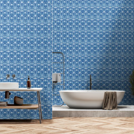 Blauw Wit Modern Art Deco Patroon Behang