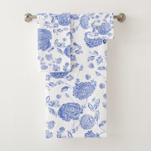 Blauw wit modern  botanisch heilbot bad handdoek (Insitu)