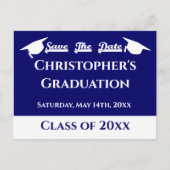 Blauw Wit Modern Classic Afstuderen Save the Date Briefkaart (Voorkant)