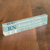 Blauw Wit Modern Daisy Gepersonaliseerde Naam RN V Naambordje (Zijkant)