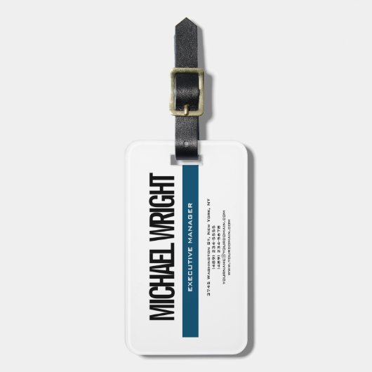 Blauw wit, modern, eenvoudig minimalistisch gebold bagagelabel (Voorkant verticaal)