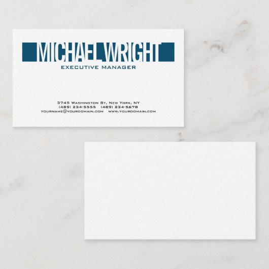 Blauw wit, modern, eenvoudig minimalistisch gebold visitekaartje (Voorkant / Achterkant)