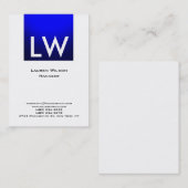 Blauw wit, modern, eenvoudig monogram visitekaartje (Voorkant / Achterkant)