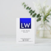 Blauw wit, modern, eenvoudig monogram visitekaartje (Staand voorkant)