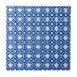 Blauw wit modern geometrisch bloempatroon tegeltje<br><div class="desc">Blauw wit modern geometrisch bloemvormig keramisch tegels</div>