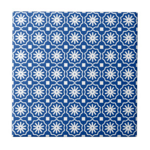 Blauw wit modern geometrisch bloempatroon tegeltje