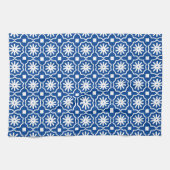 Blauw wit modern geometrisch bloempatroon theedoek (Horizontaal)