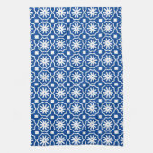Blauw wit modern geometrisch bloempatroon theedoek (Verticaal)
