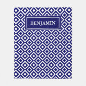 Blauw Wit Modern Geometrisch Patroon Personalisere Fleece Deken (Voorkant)