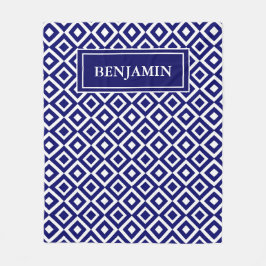 Blauw Wit Modern Geometrisch Patroon Personalisere Fleece Deken