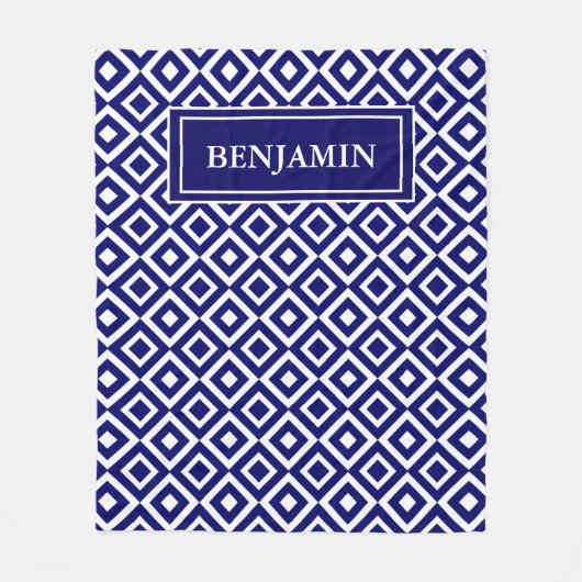 Blauw Wit Modern Geometrisch Patroon Personalisere Fleece Deken (Voorkant)