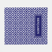 Blauw Wit Modern Geometrisch Patroon Personalisere Fleece Deken (Voorkant (Horizontaal))