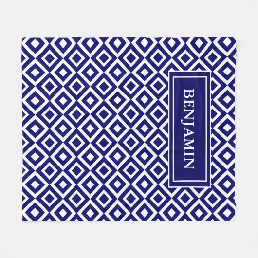 Blauw Wit Modern Geometrisch Patroon Personalisere Fleece Deken (Voorkant (Horizontaal))