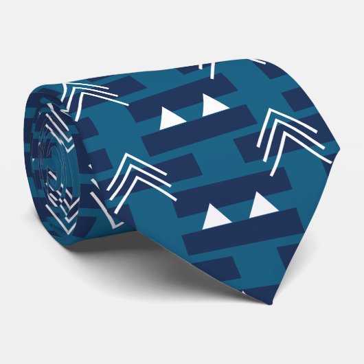 Blauw wit modern geometrisch patroon stropdas (Opgerold)