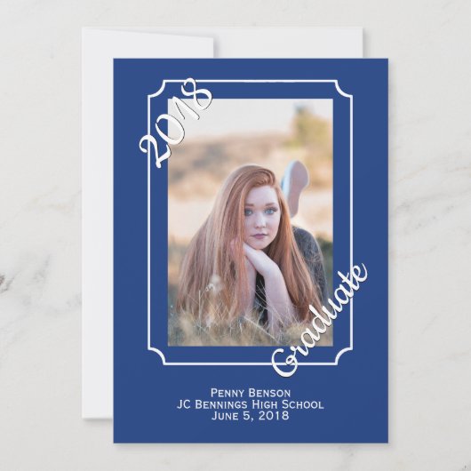 Blauw-wit Modern Photo Afstuderen Aankondiging (Voorkant)