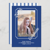 Blauw-wit Modern Photo Afstuderen Aankondiging (Voorkant / Achterkant)