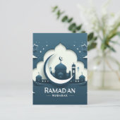 Blauw-wit modern Ramadan Mubarak Briefkaart (Staand voorkant)