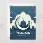 Blauw-wit modern Ramadan Mubarak Briefkaart (Voorkant / Achterkant)