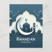 Blauw-wit modern Ramadan Mubarak Briefkaart (Voorkant)