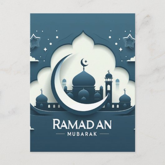 Blauw-wit modern Ramadan Mubarak Briefkaart (Voorkant)