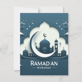 Blauw-wit Modern Ramadan Mubarak Note Kaart Notitiekaartje