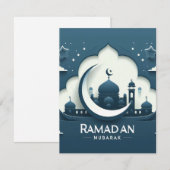 Blauw-wit Modern Ramadan Mubarak Note Kaart Notitiekaartje (Voorkant / Achterkant)