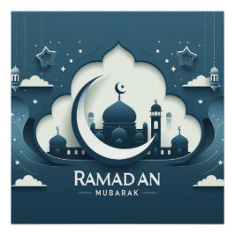 Blauw-wit modern Ramadan Mubarak Poster
