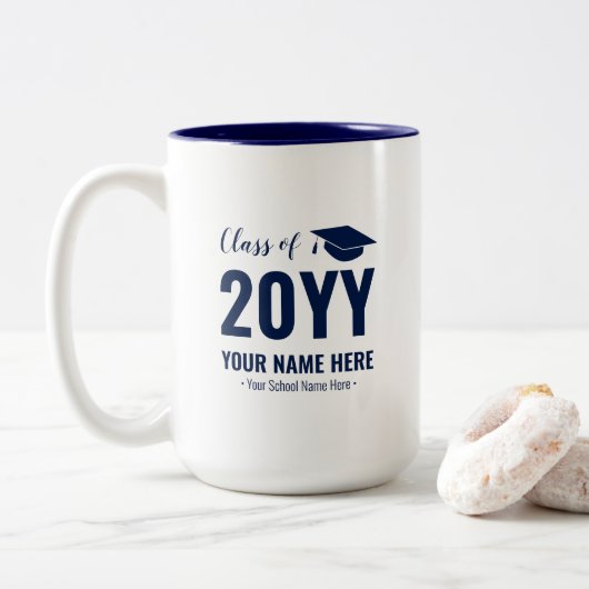 Blauw & Wit | Moderne Afstudeercadeau Custom Mok (Met donut)