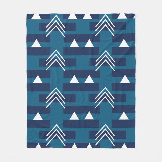 Blauw Wit Moderne Geometrische Fleece Deken (Voorkant)