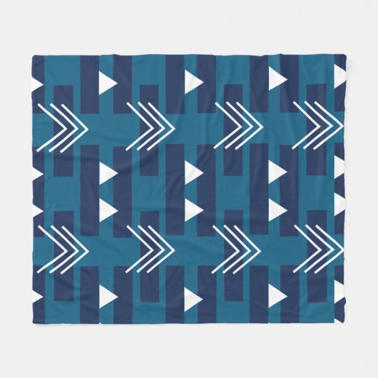 Blauw Wit Moderne Geometrische Fleece Deken (Voorkant (Horizontaal))