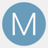Blauw & Wit Moderne Minimalistische Letter Ronde Sticker (Voorkant)