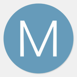 Blauw & Wit Moderne Minimalistische Letter Ronde Sticker
