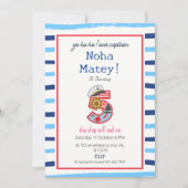 Blauw & Wit Moderne Strepen nautische 5e verjaarda Kaart (Voorkant)