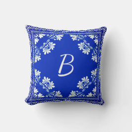 Blauw-wit Monogram Bandana Design Kussen