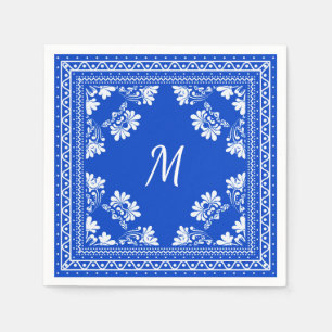 Blauw-wit monogram bandana patroon servet