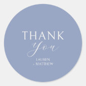 Blauw-wit monogram Bedankt bruiloft Ronde Sticker (Voorkant)