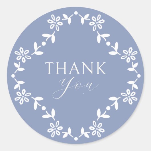 Blauw-wit monogram Bedankt bruiloft Ronde Sticker (Voorkant)