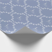 Blauw-wit monogram bruiloft cadeaupapier (Hoek)