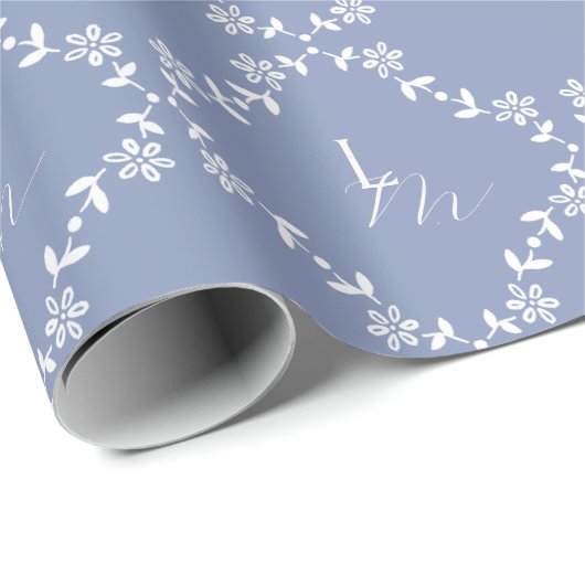 Blauw-wit monogram bruiloft cadeaupapier (Rol Hoek)